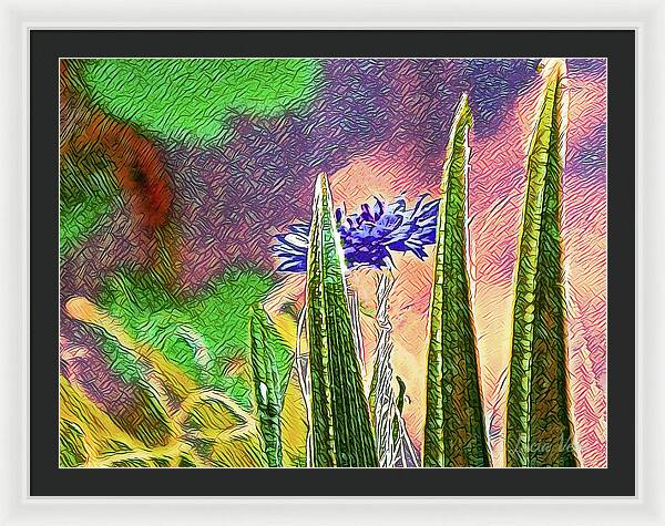 Blue artistic Landscape of a Hidden Flower - Framed Print