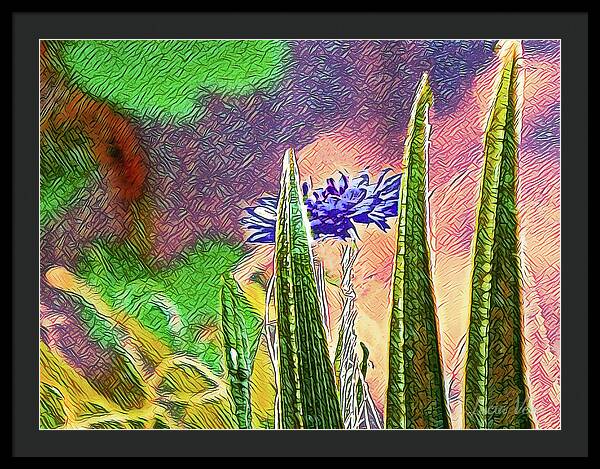 Blue artistic Landscape of a Hidden Flower - Framed Print