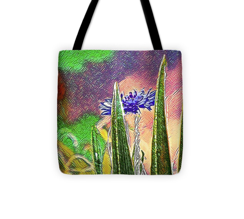 Blue artistic Landscape of a Hidden Flower - Tote Bag