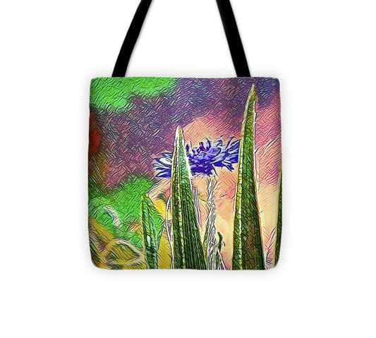 Blue artistic Landscape of a Hidden Flower - Tote Bag