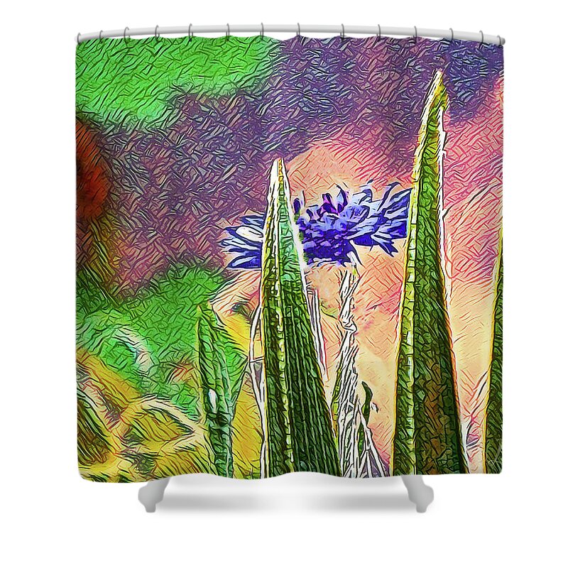 Blue artistic Landscape of a Hidden Flower - Shower Curtain