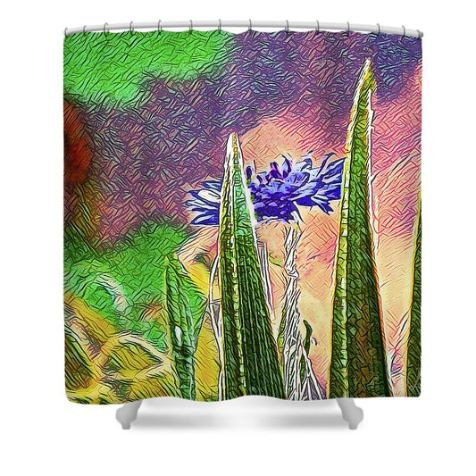 Blue artistic Landscape of a Hidden Flower - Shower Curtain