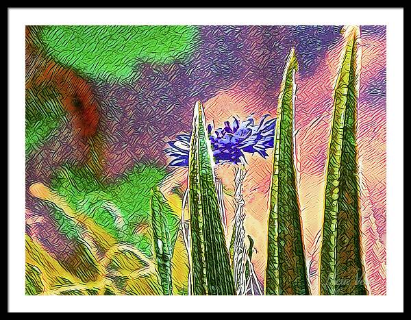 Blue artistic Landscape of a Hidden Flower - Framed Print