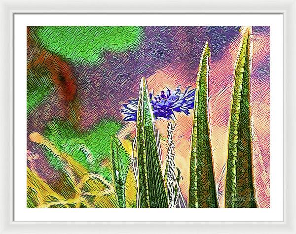 Blue artistic Landscape of a Hidden Flower - Framed Print