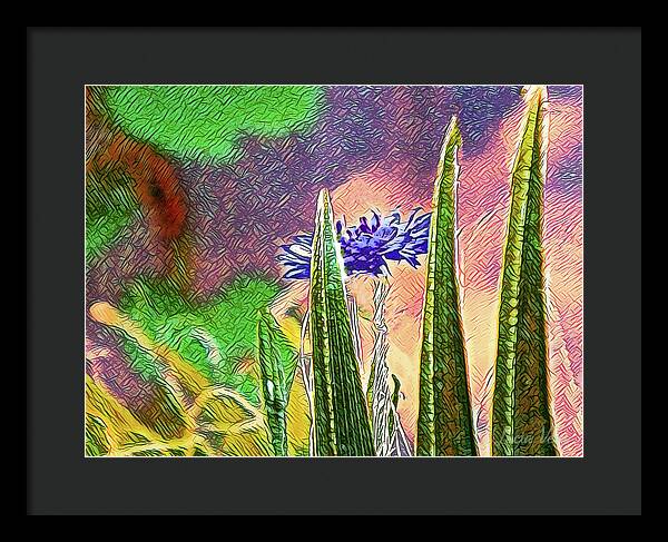 Blue artistic Landscape of a Hidden Flower - Framed Print