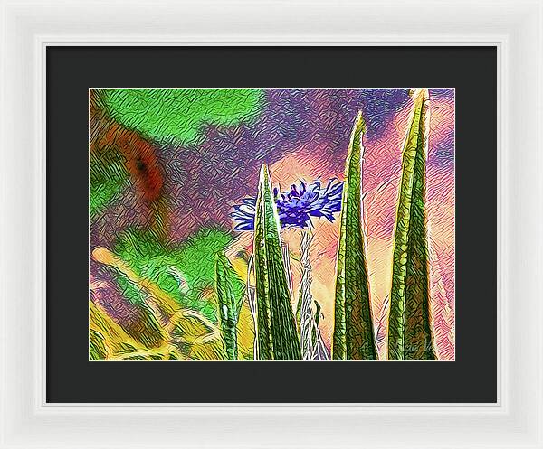 Blue artistic Landscape of a Hidden Flower - Framed Print
