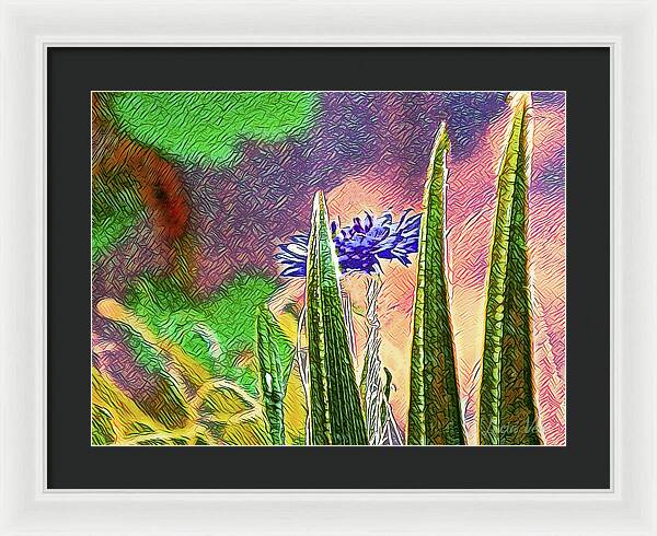 Blue artistic Landscape of a Hidden Flower - Framed Print