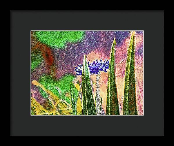 Blue artistic Landscape of a Hidden Flower - Framed Print
