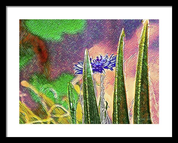 Blue artistic Landscape of a Hidden Flower - Framed Print
