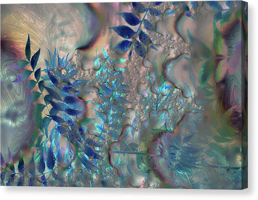 Blue Fractals Design Leaves - Canvas Print