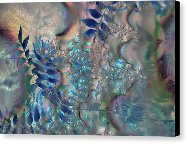 Blue Fractals Design Leaves - Canvas Print