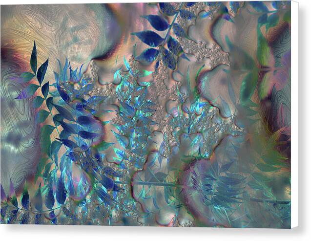 Blue Fractals Design Leaves - Canvas Print