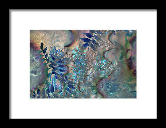 Blue Fractals Design Leaves - Framed Print
