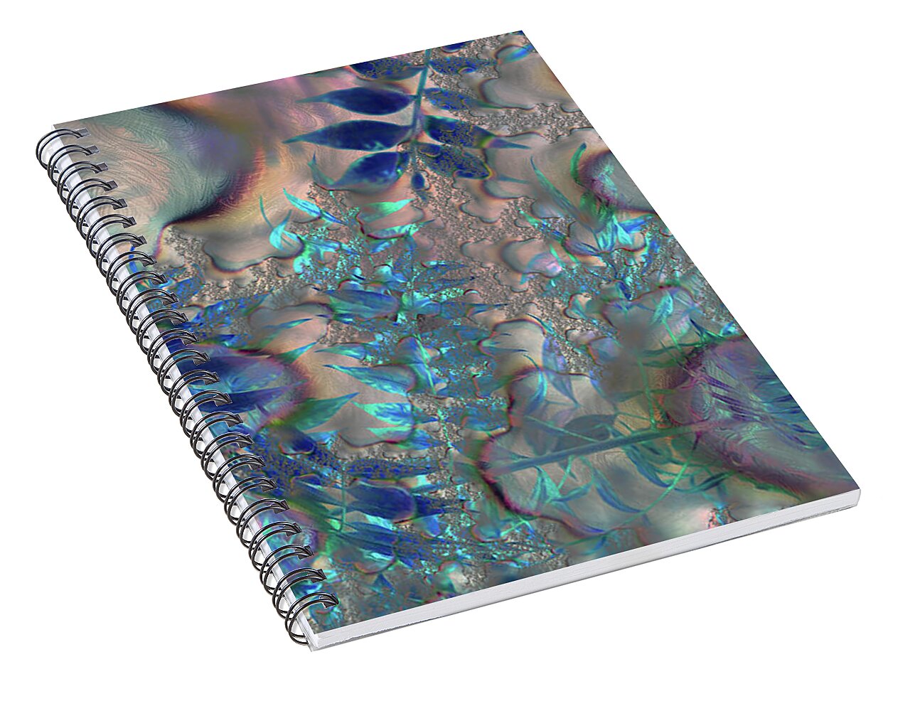 Blue Fractals Design Leaves - Spiral Notebook