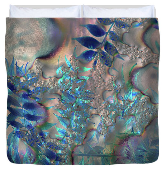 Blue Fractals Design Leaves - Duvet Cover