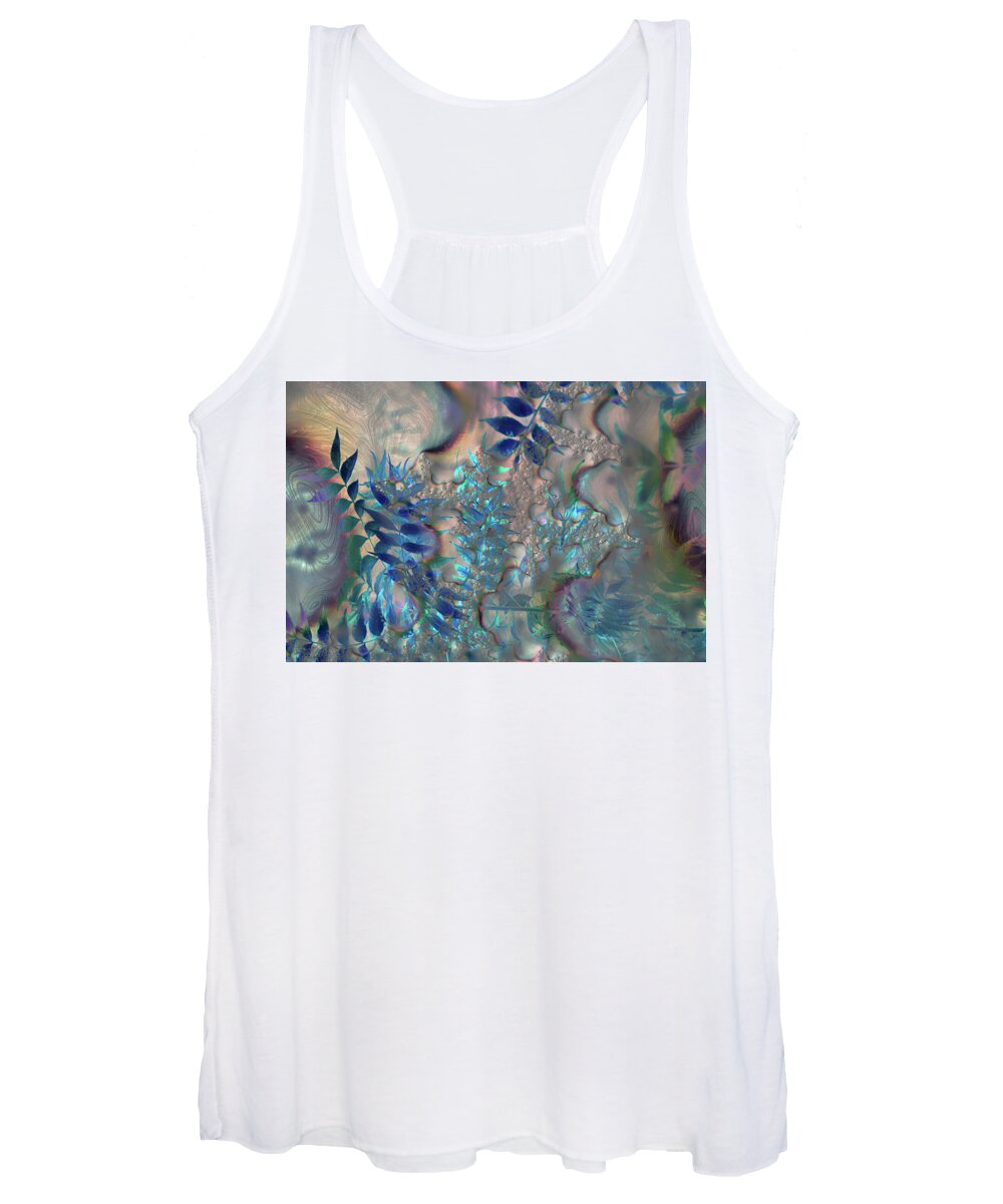 Blue Fractals Design Leaves - Women's Tank Top
