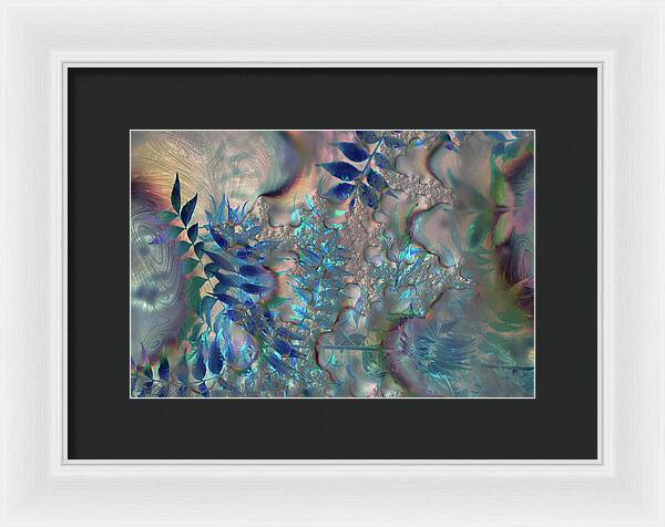 Blue Fractals Design Leaves - Framed Print