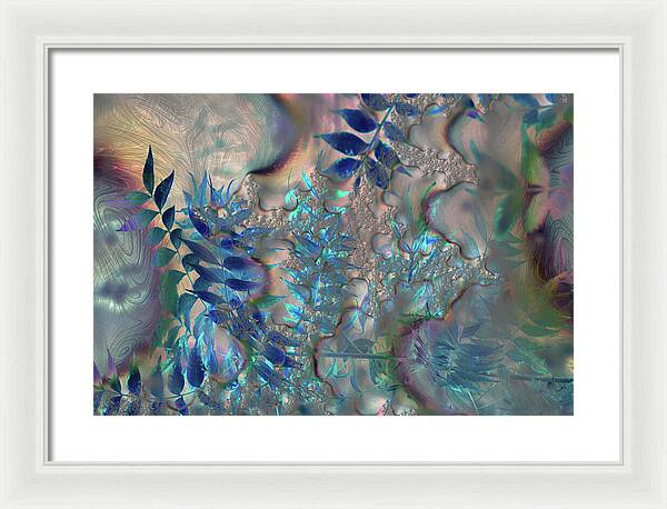 Blue Fractals Design Leaves - Framed Print