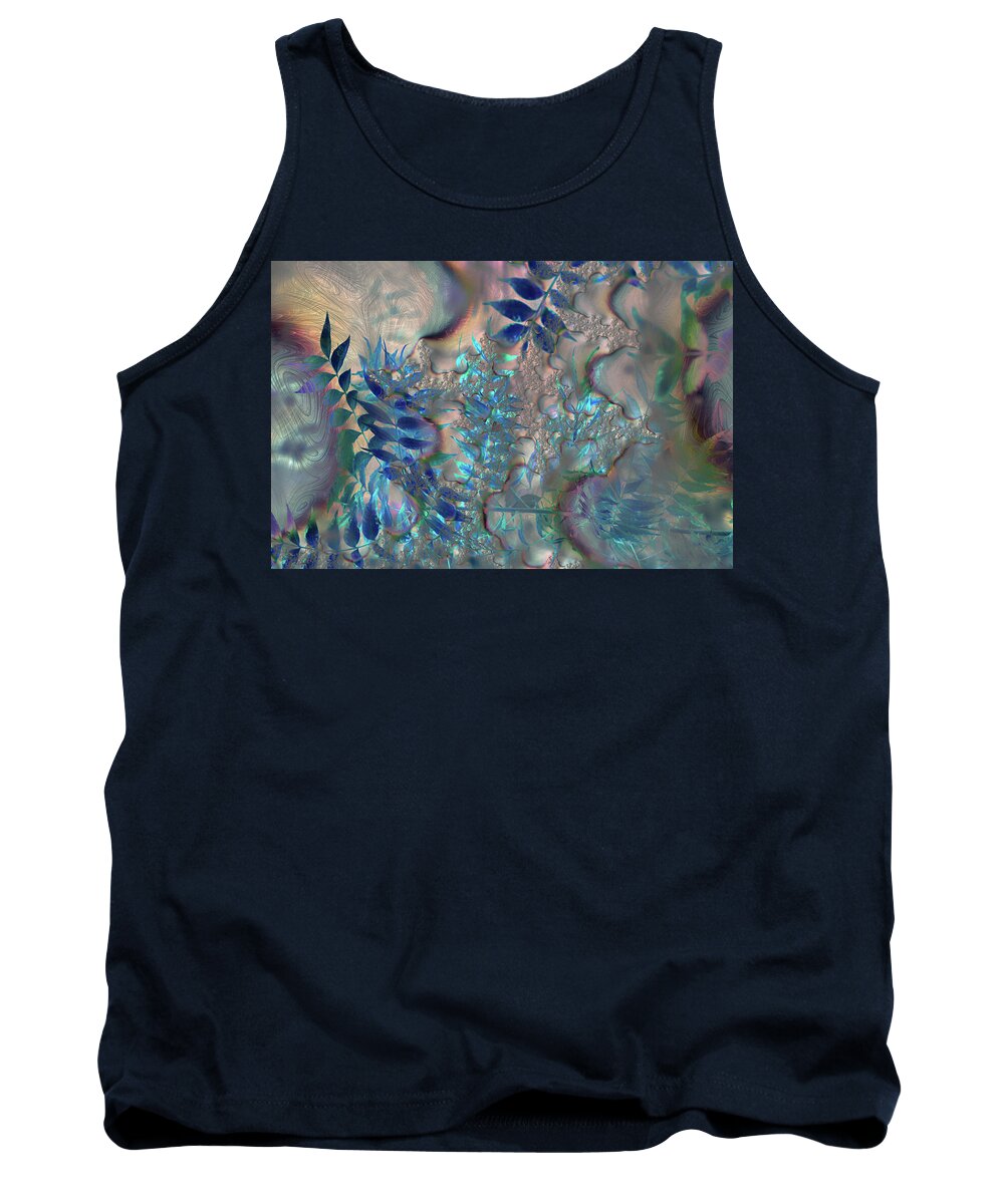 Blue Fractals Design Leaves - Tank Top