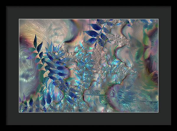 Blue Fractals Design Leaves - Framed Print