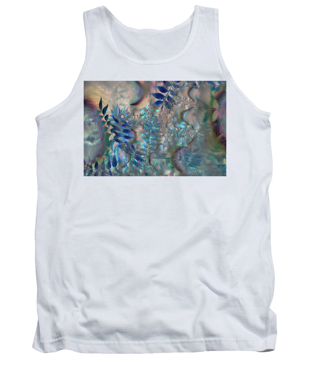 Blue Fractals Design Leaves - Tank Top