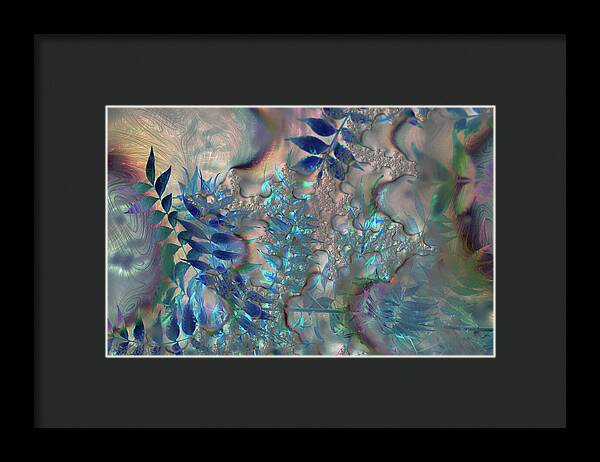 Blue Fractals Design Leaves - Framed Print