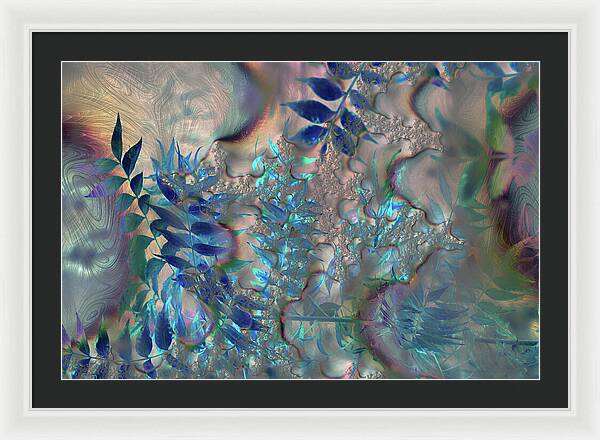Blue Fractals Design Leaves - Framed Print
