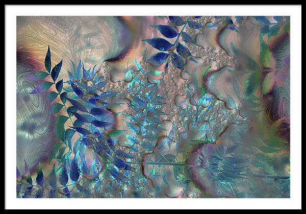Blue Fractals Design Leaves - Framed Print