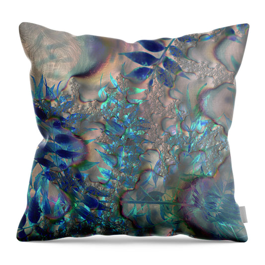 Blue Fractals Design Leaves - Throw Pillow