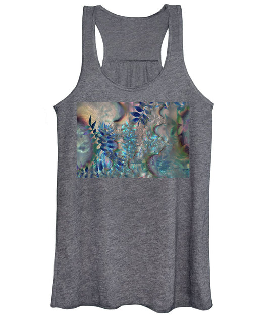 Blue Fractals Design Leaves - Women's Tank Top