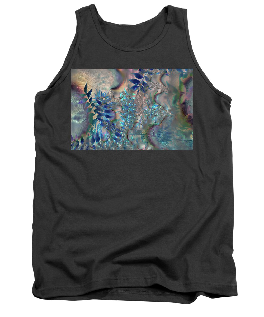 Blue Fractals Design Leaves - Tank Top