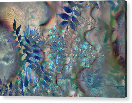 Blue Fractals Design Leaves - Acrylic Print
