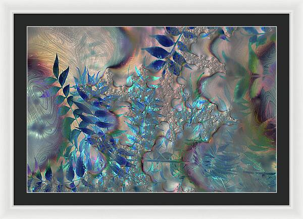 Blue Fractals Design Leaves - Framed Print