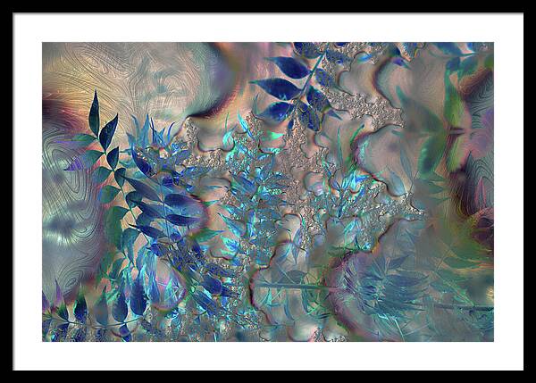 Blue Fractals Design Leaves - Framed Print