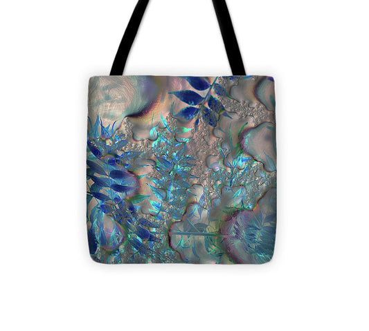 Blue Fractals Design Leaves - Tote Bag