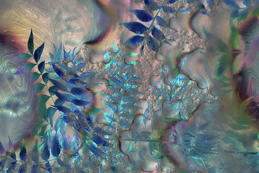 Blue Fractals Design Leaves - Art Print