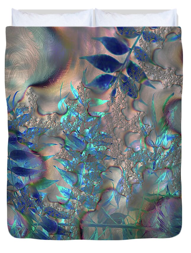 Blue Fractals Design Leaves - Duvet Cover