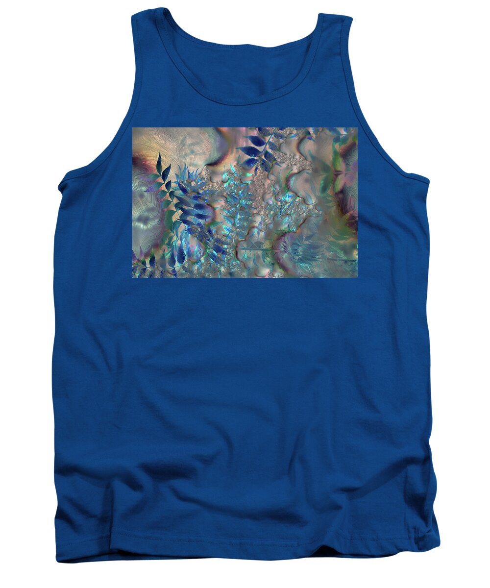 Blue Fractals Design Leaves - Tank Top
