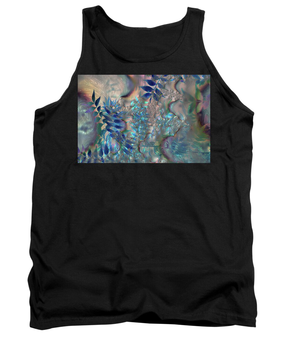 Blue Fractals Design Leaves - Tank Top