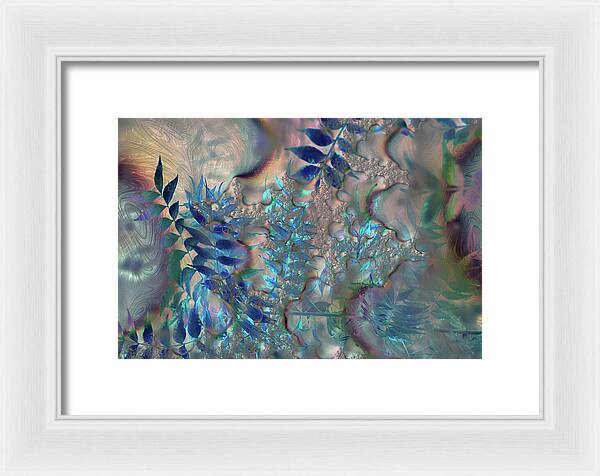 Blue Fractals Design Leaves - Framed Print