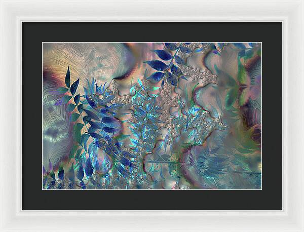 Blue Fractals Design Leaves - Framed Print