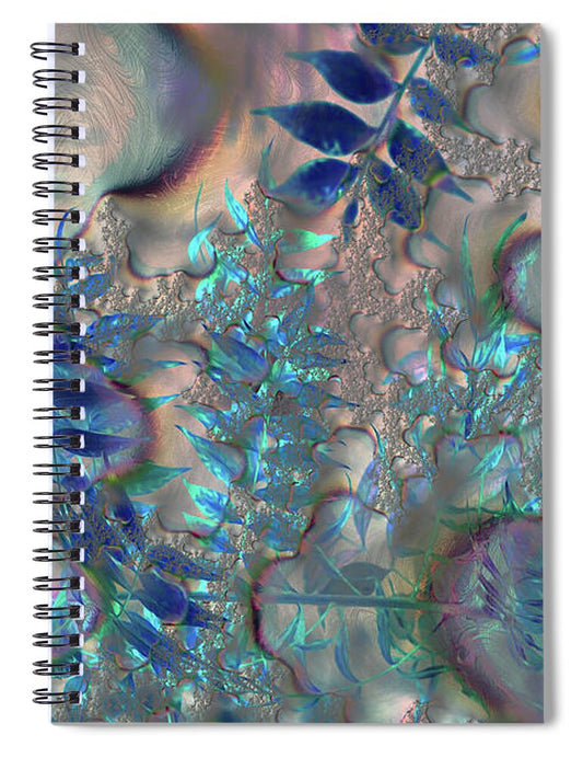 Blue Fractals Design Leaves - Spiral Notebook
