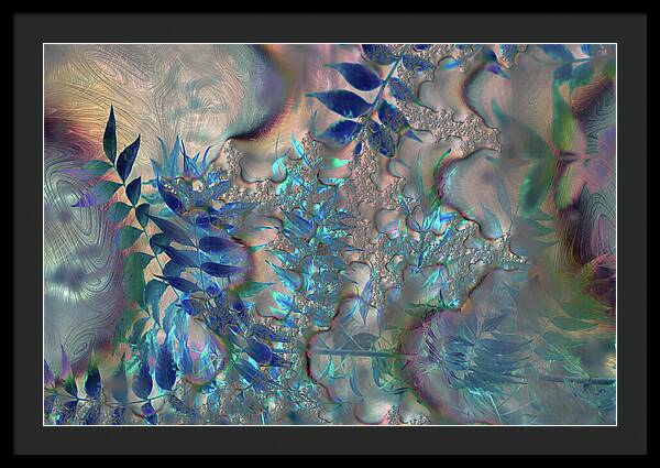 Blue Fractals Design Leaves - Framed Print