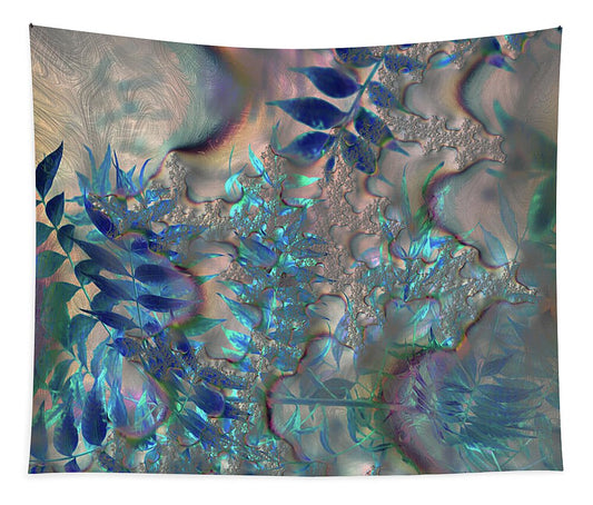 Blue Fractals Design Leaves - Tapestry
