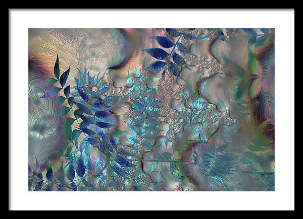 Blue Fractals Design Leaves - Framed Print