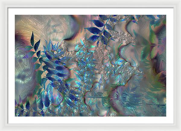 Blue Fractals Design Leaves - Framed Print