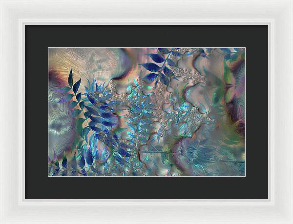 Blue Fractals Design Leaves - Framed Print