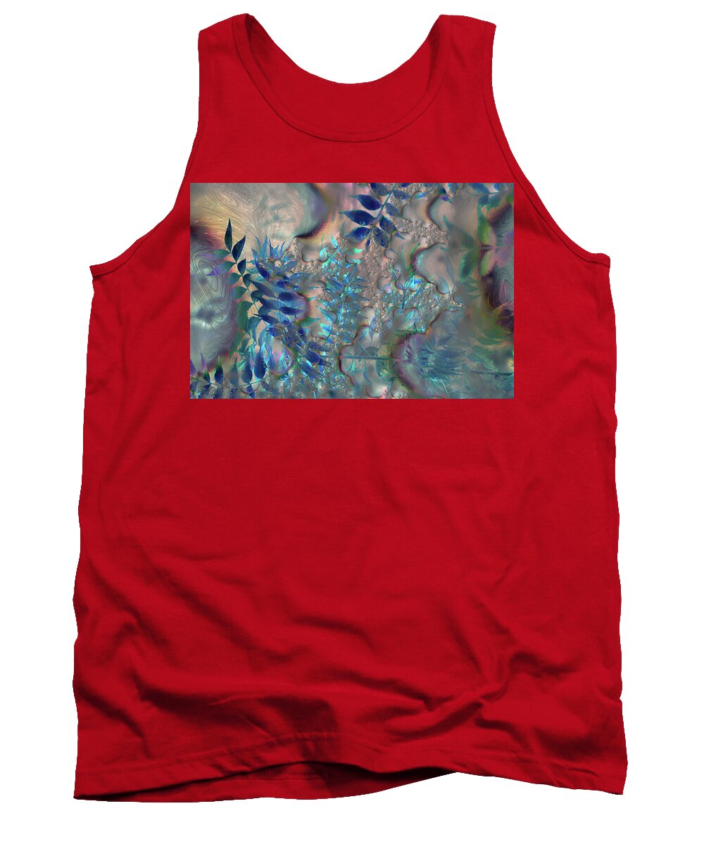 Blue Fractals Design Leaves - Tank Top