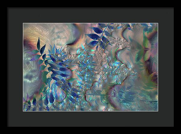 Blue Fractals Design Leaves - Framed Print