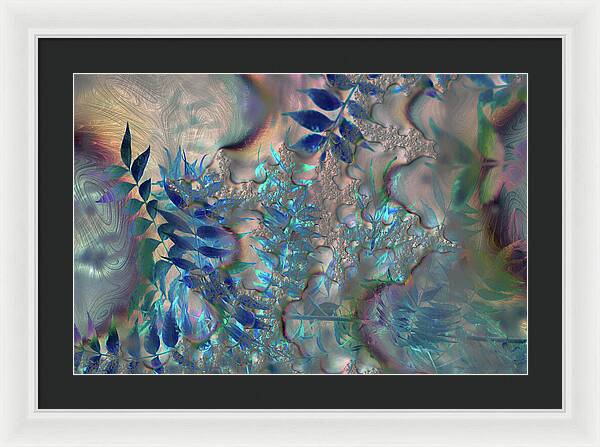 Blue Fractals Design Leaves - Framed Print